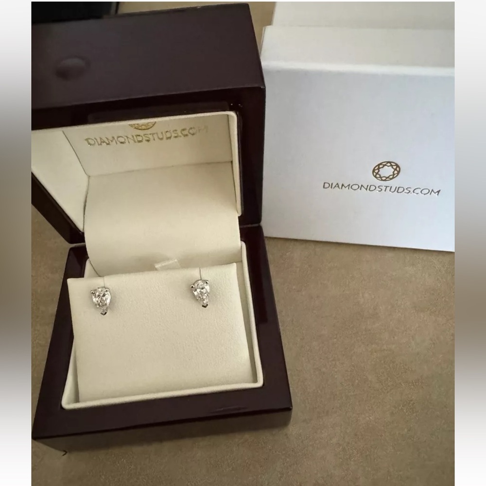 Diamond Studs Earrings Pear 18K White Gold V-End Prong 1.15 ct. tw.